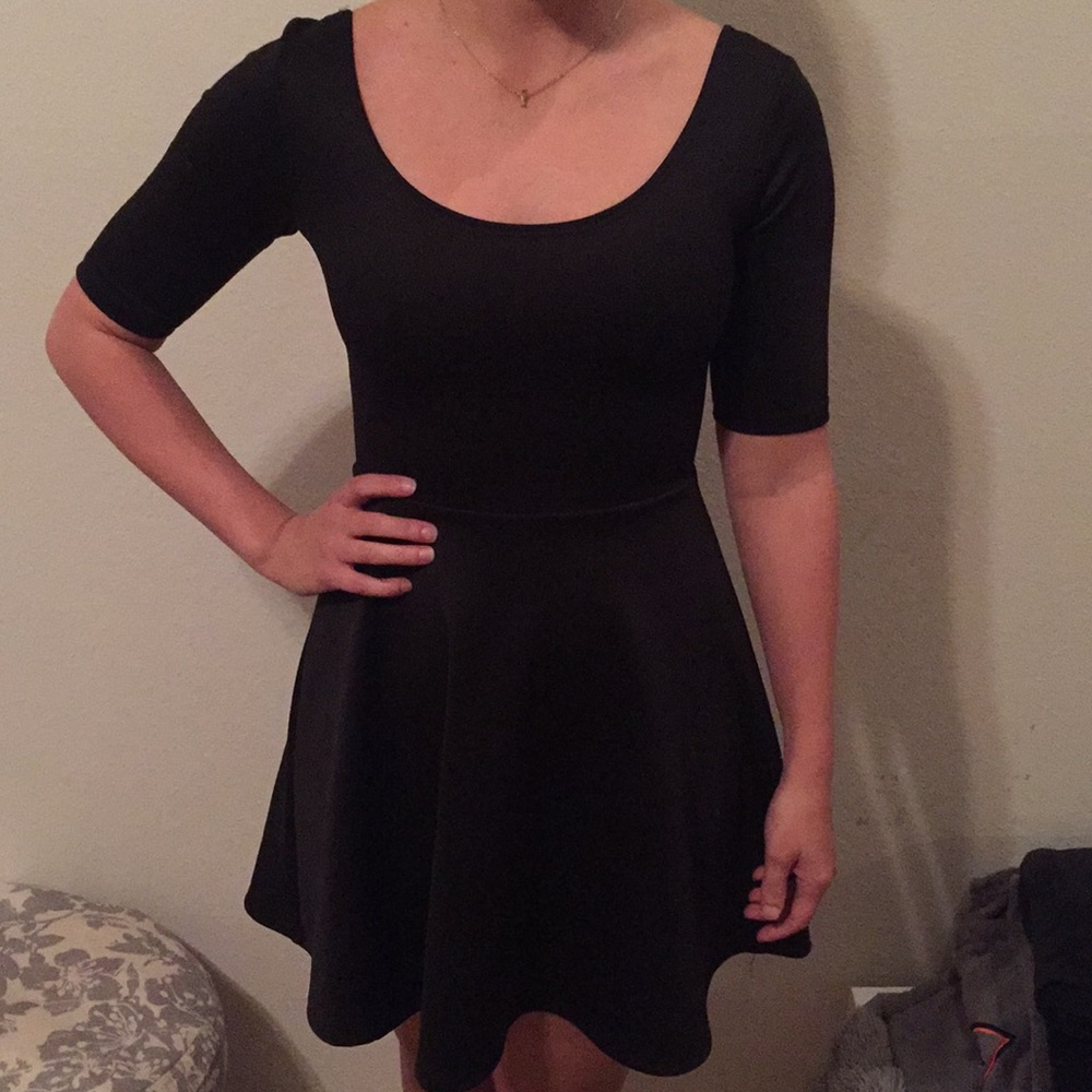 Black Lycra skater dress WITH STRAPY BACK